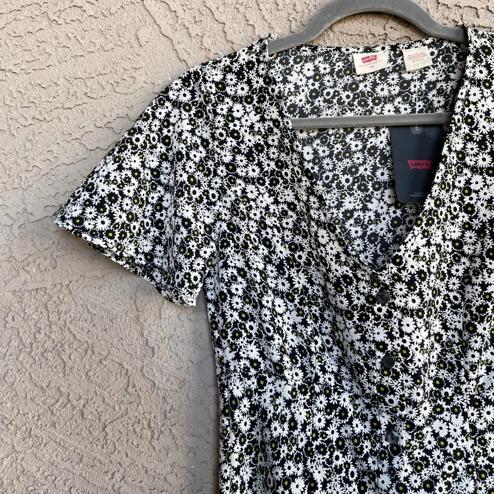 LEVI’S NWT Black White & Yellow Ditsy Floral Printed Button Down 90s Midi Dress - Picture 8 of 11